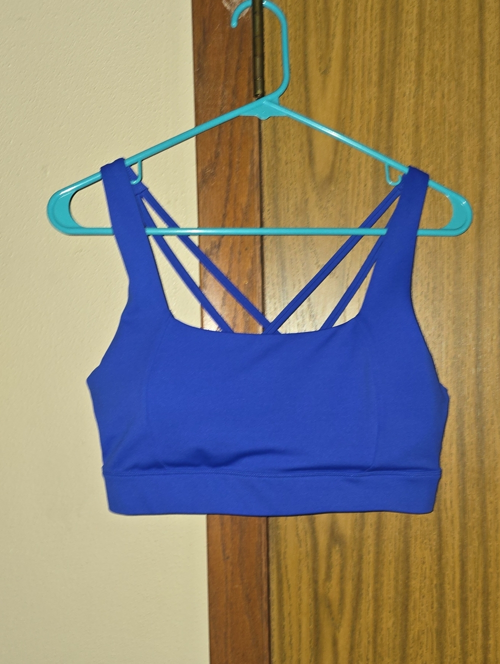 Blue Strappy Sports Bra with Crisscross Back
